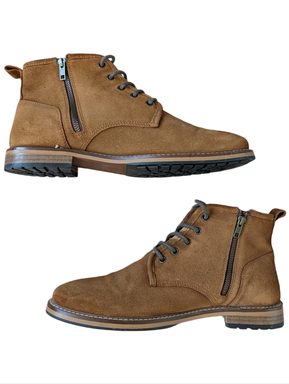 Crevo Mens Chestnut Brown Leather Kelston Zip Up Chukka Ankle Boots Size 11.5